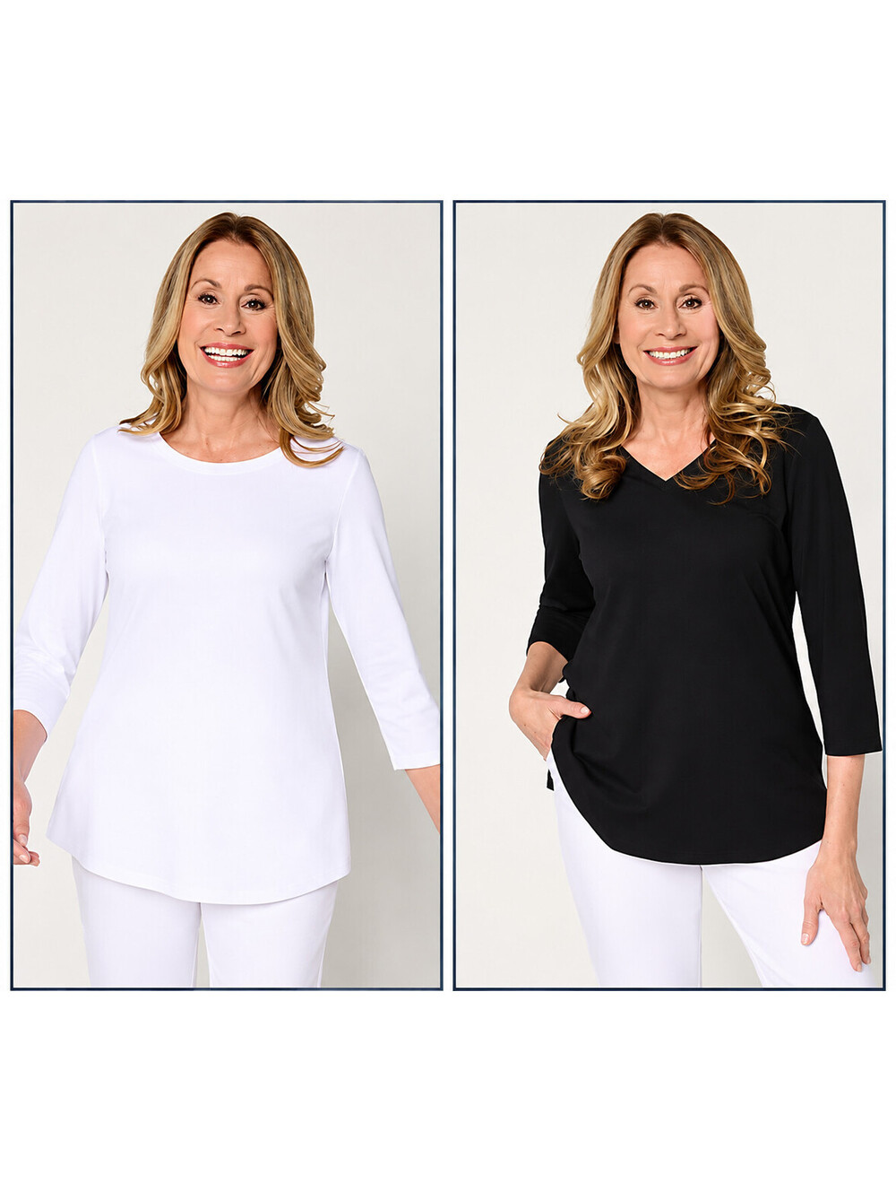Belle by Kim Gravel TripleLuxe Knit Set of 2 3/4 Sleeve Tops Classic, Small